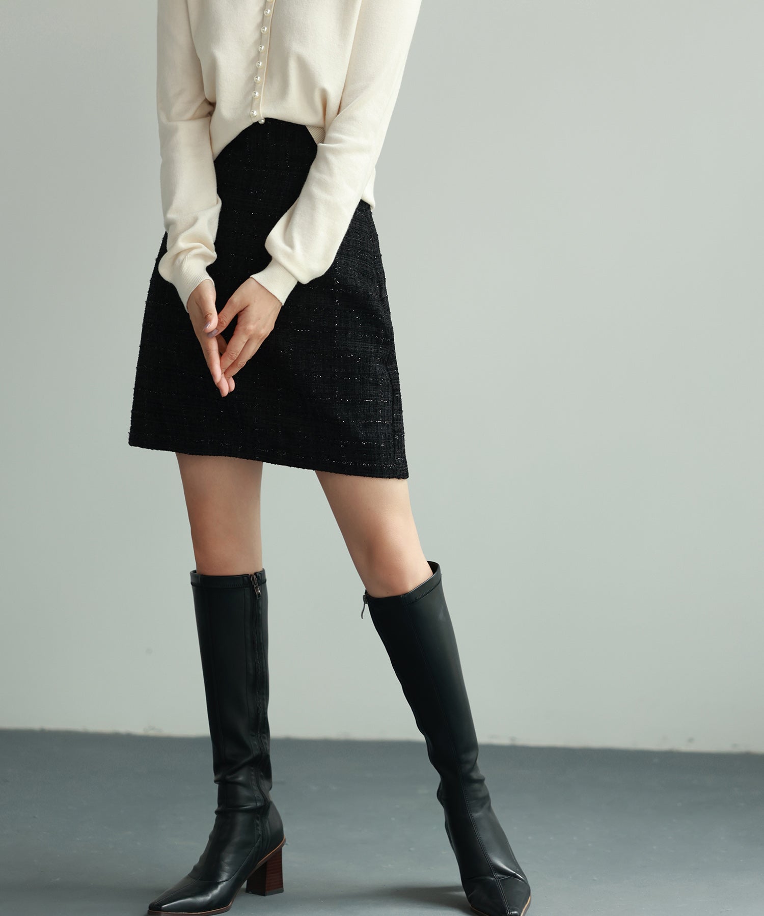 ツイード生地ペチパン付きミニスカートsdp0041 ブラック