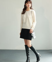 ツイード生地ペチパン付きミニスカートsdp0041 ブラック