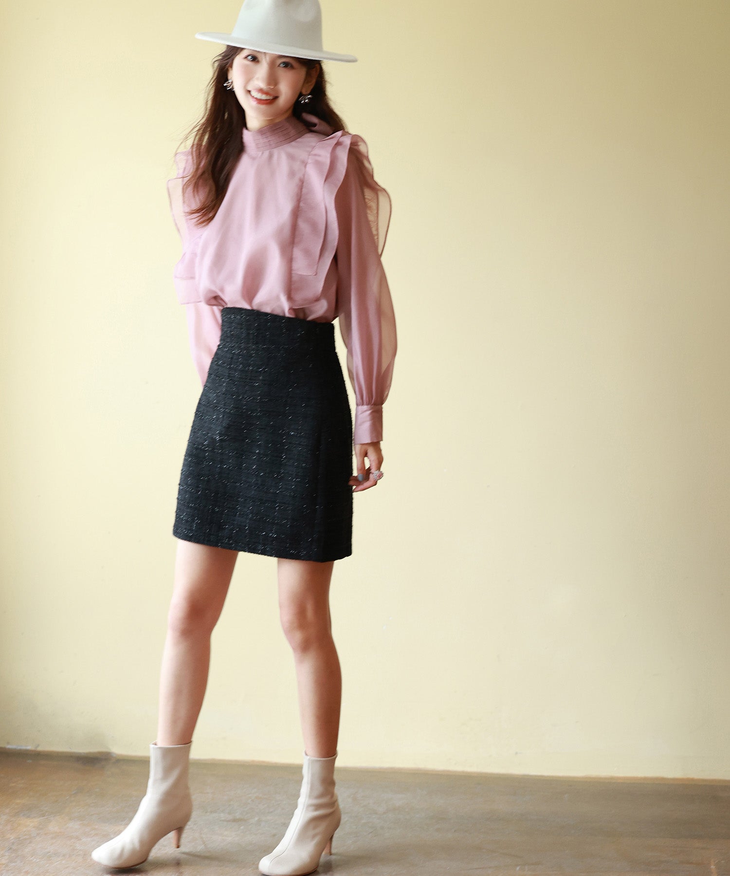 ツイード生地ペチパン付きミニスカートsdp0041 ブラック