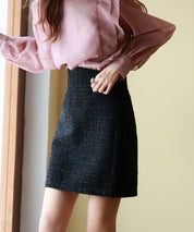 ツイード生地ペチパン付きミニスカートsdp0041 ブラック