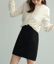 ツイード生地ペチパン付きミニスカートsdp0041 ブラック