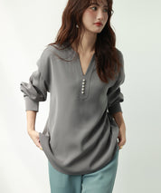 パール付きキーネックブラウスsdp0046-102-18