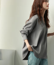 パール付きキーネックブラウスsdp0046 グレー