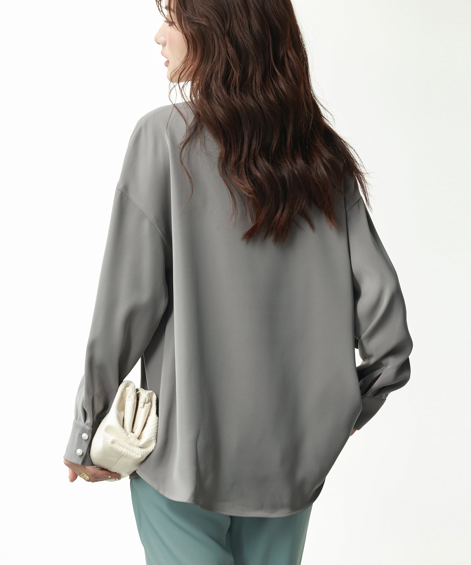 パール付きキーネックブラウスsdp0046 グレー