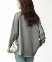 パール付きキーネックブラウスsdp0046 グレー