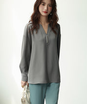 パール付きキーネックブラウスsdp0046 グレー