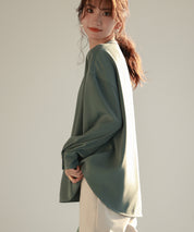 パール付きキーネックブラウスsdp0046 グリーン