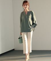 パール付きキーネックブラウスsdp0046 グリーン