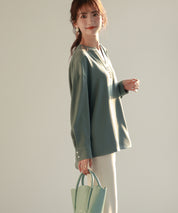 パール付きキーネックブラウスsdp0046 グリーン