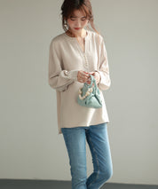 パール付きキーネックブラウスsdp0046 アイボリー