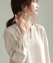 パール付きキーネックブラウスsdp0046 アイボリー