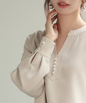パール付きキーネックブラウスsdp0046 アイボリー