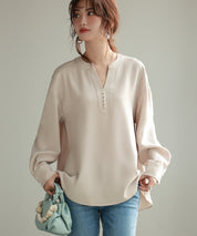 パール付きキーネックブラウスsdp0046 アイボリー