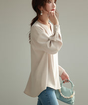 パール付きキーネックブラウスsdp0046 アイボリー