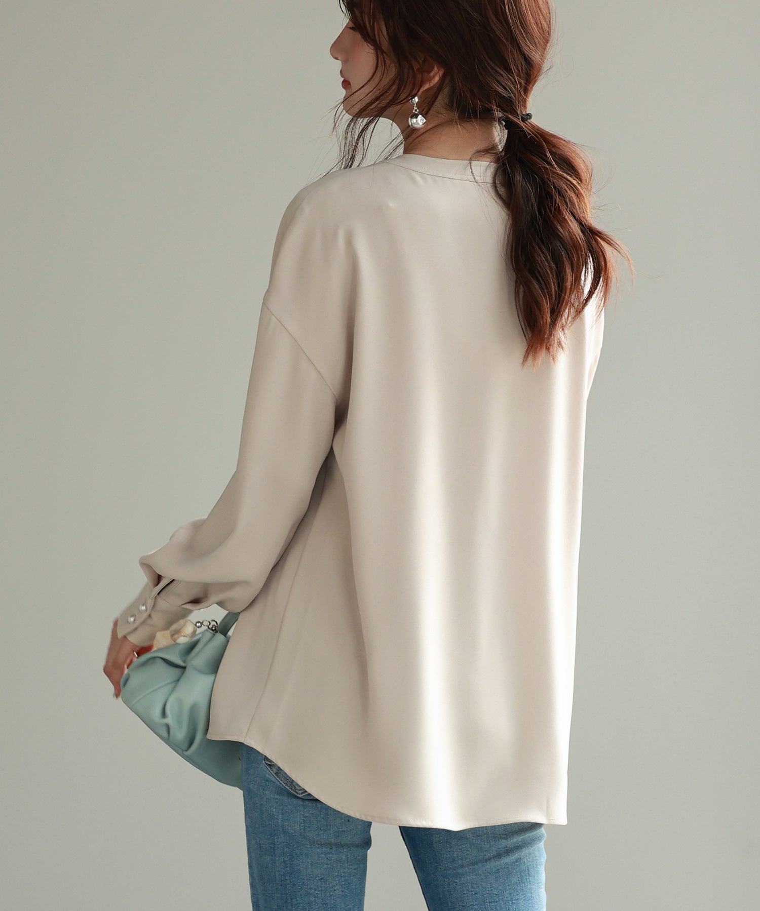 パール付きキーネックブラウスsdp0046 アイボリー