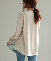 パール付きキーネックブラウスsdp0046 アイボリー