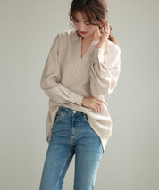 パール付きキーネックブラウスsdp0046 アイボリー