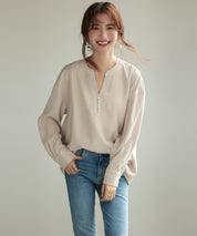 パール付きキーネックブラウスsdp0046 アイボリー