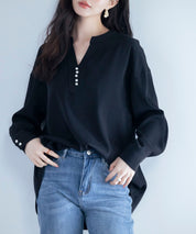 パール付きキーネックブラウスsdp0046-102-8