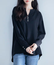 パール付きキーネックブラウスsdp0046 ブラック