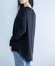 パール付きキーネックブラウスsdp0046 ブラック