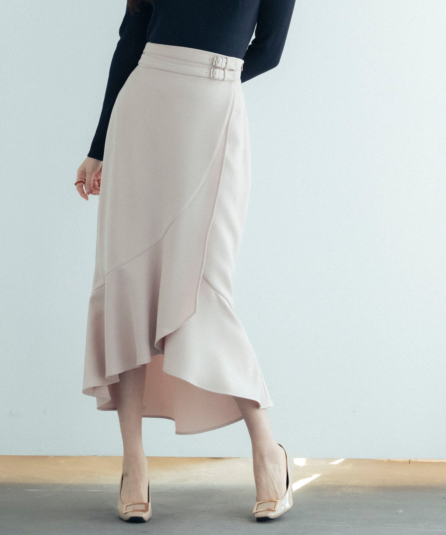 ラップ風ダブルベルトミモレ丈スカートsdp0057b-102-26