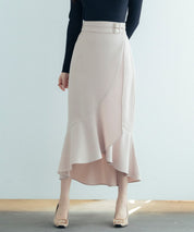 ラップ風ダブルベルトミモレ丈スカートsdp0057b ピンク