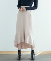 ラップ風ダブルベルトミモレ丈スカートsdp0057b ピンク