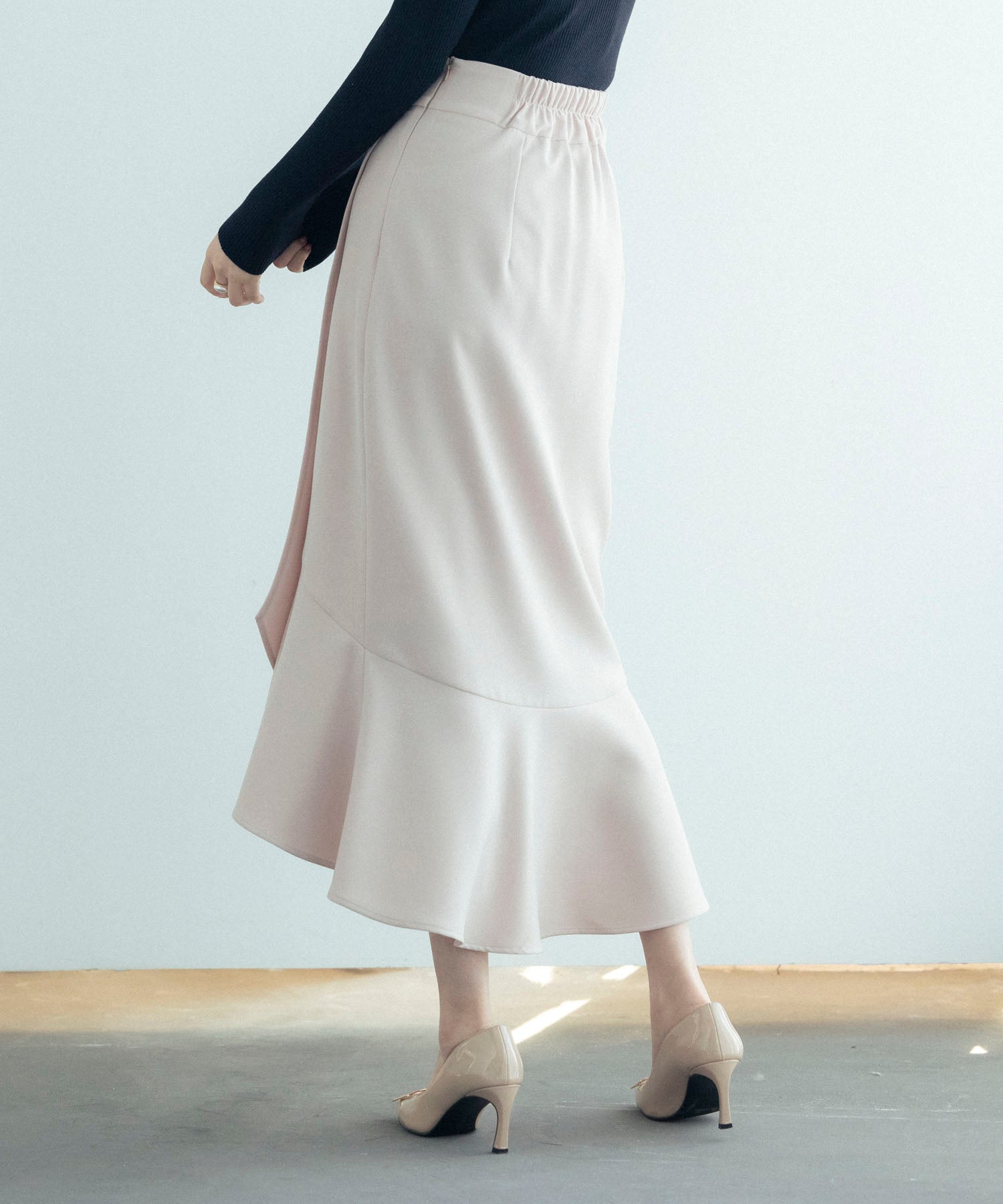 ラップ風ダブルベルトミモレ丈スカートsdp0057b ピンク