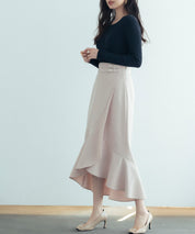 ラップ風ダブルベルトミモレ丈スカートsdp0057b ピンク