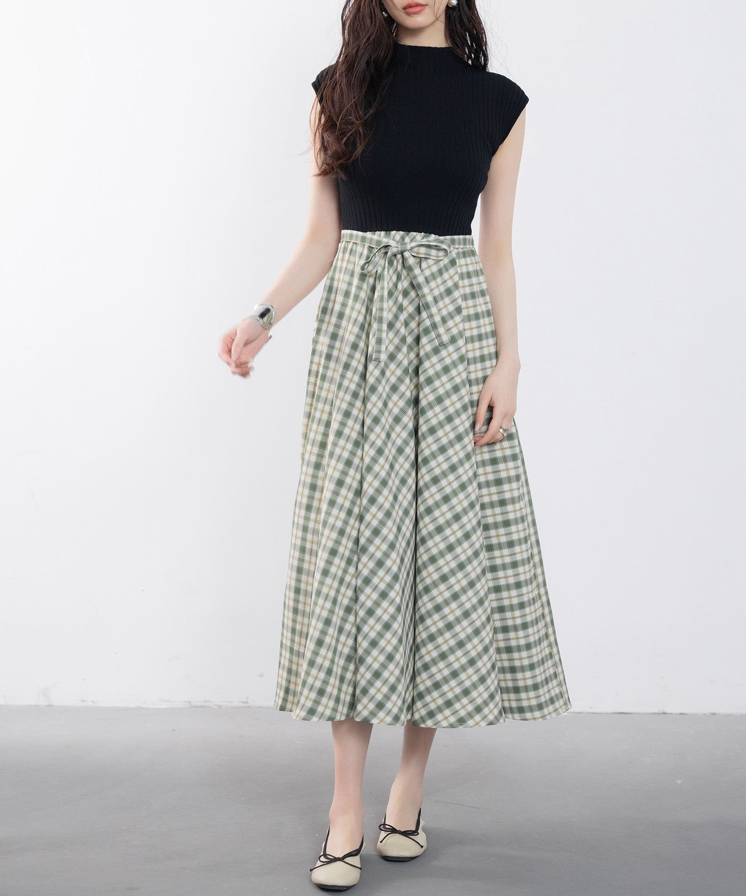 ニットトップスとチェック柄スカートのドッキングワンピースsdp0074b-102-35