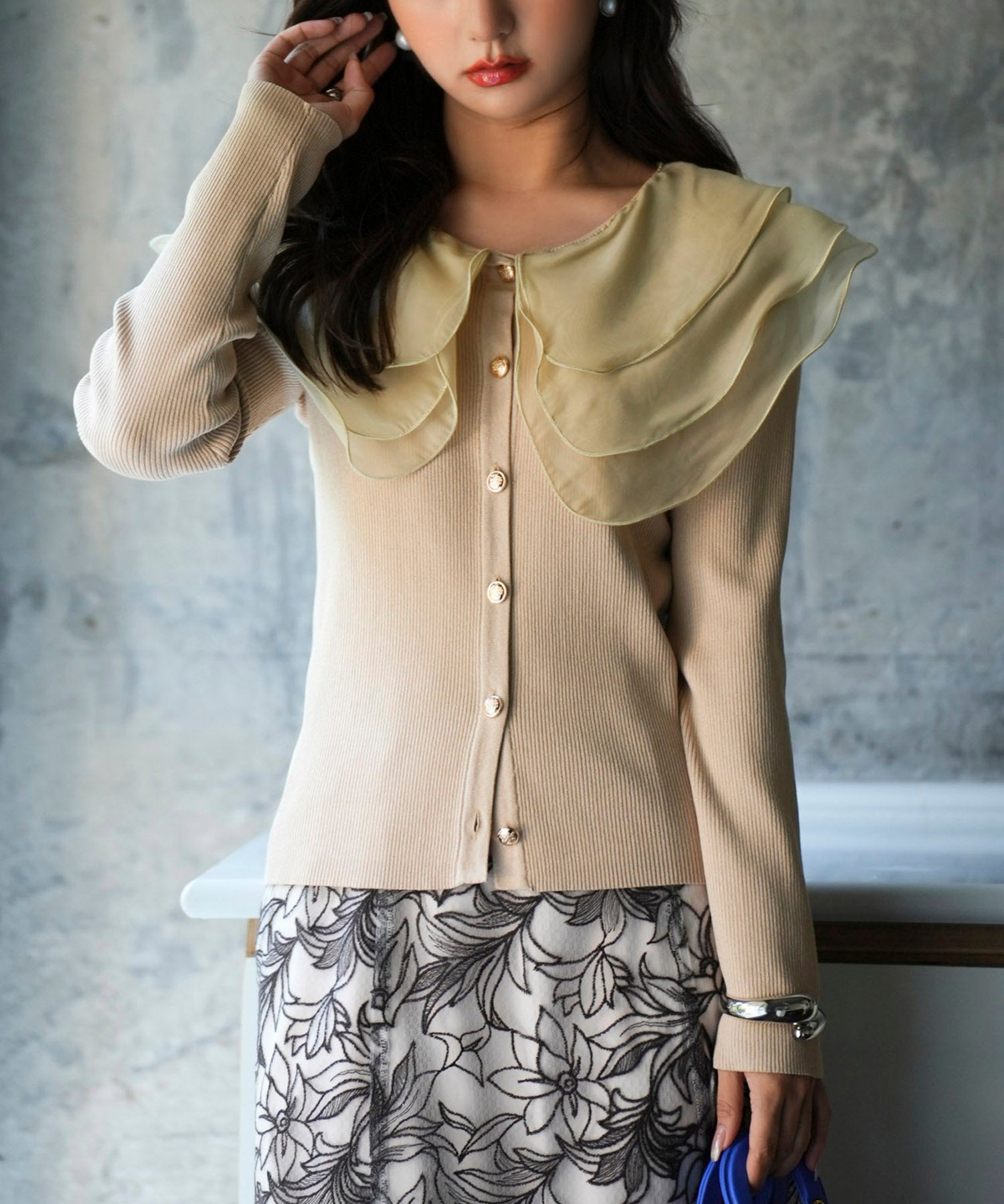 フリル襟とリブニットがドッキングしたプルオーバーsdp0075-103-14