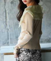 フリル襟とリブニットがドッキングしたプルオーバーsdp0075 ベージュ