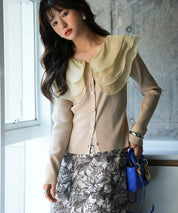 フリル襟とリブニットがドッキングしたプルオーバーsdp0075 ベージュ