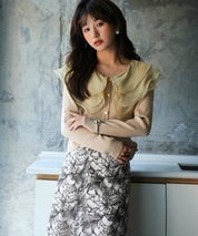 フリル襟とリブニットがドッキングしたプルオーバーsdp0075 ベージュ