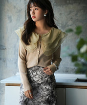 フリル襟とリブニットがドッキングしたプルオーバーsdp0075 ベージュ