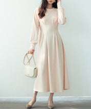 タックデザインミモレ丈カットソーワンピースsdp0087b ベージュ