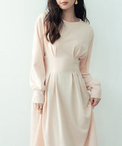 タックデザインミモレ丈カットソーワンピースsdp0087b ベージュ