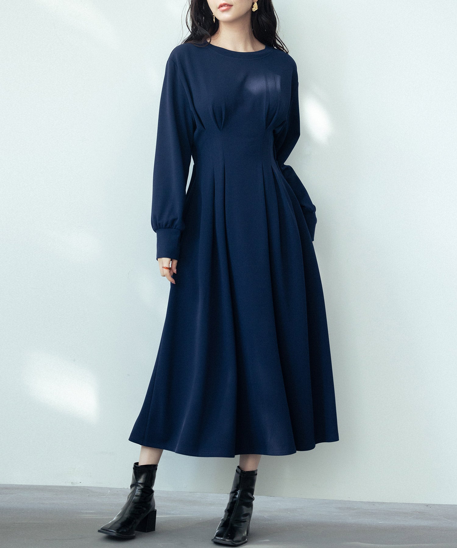 タックデザインミモレ丈カットソーワンピースsdp0087b-102-16