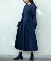 タックデザインミモレ丈カットソーワンピースsdp0087b ネイビー
