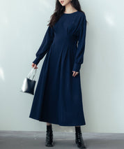 タックデザインミモレ丈カットソーワンピースsdp0087b ネイビー