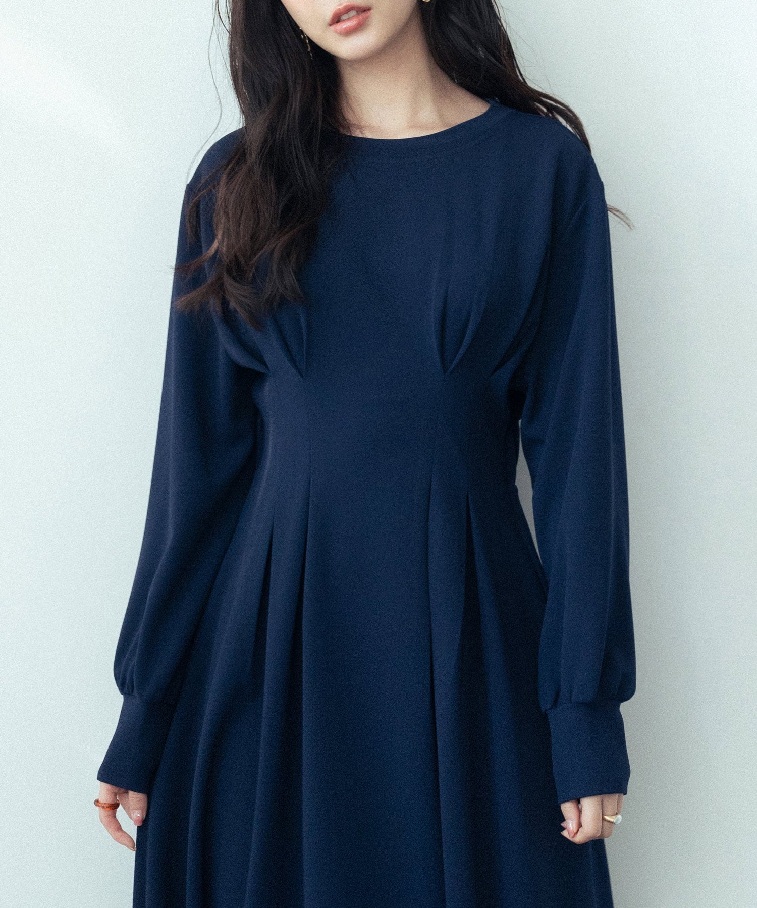 タックデザインミモレ丈カットソーワンピースsdp0087b ネイビー