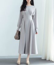 タックデザインミモレ丈カットソーワンピースsdp0087b グレー