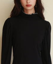 タートルネックリブカットソートップスsdp0104 ブラック