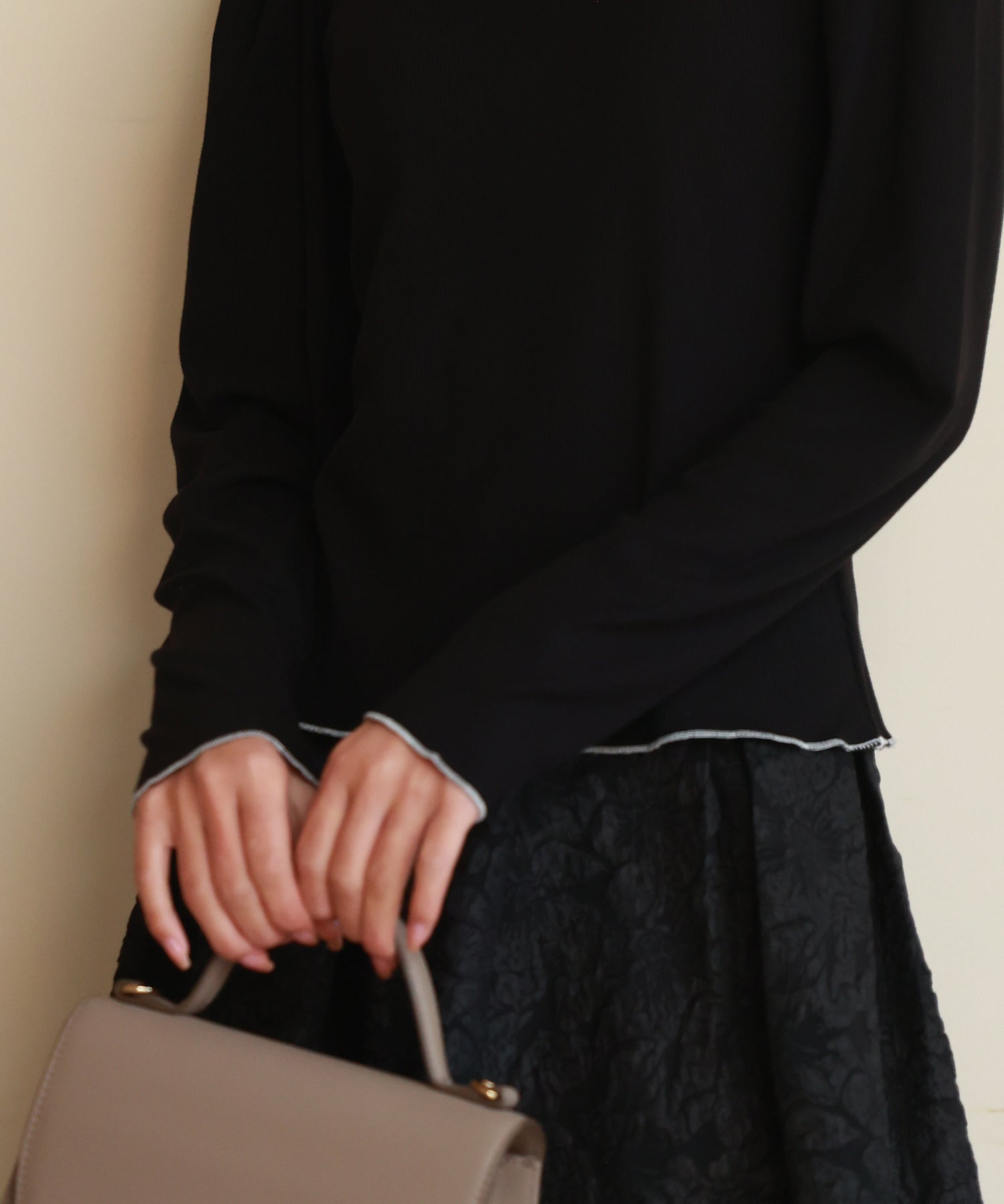 タートルネックリブカットソートップスsdp0104 ブラック