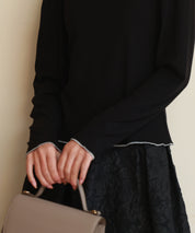 タートルネックリブカットソートップスsdp0104 ブラック