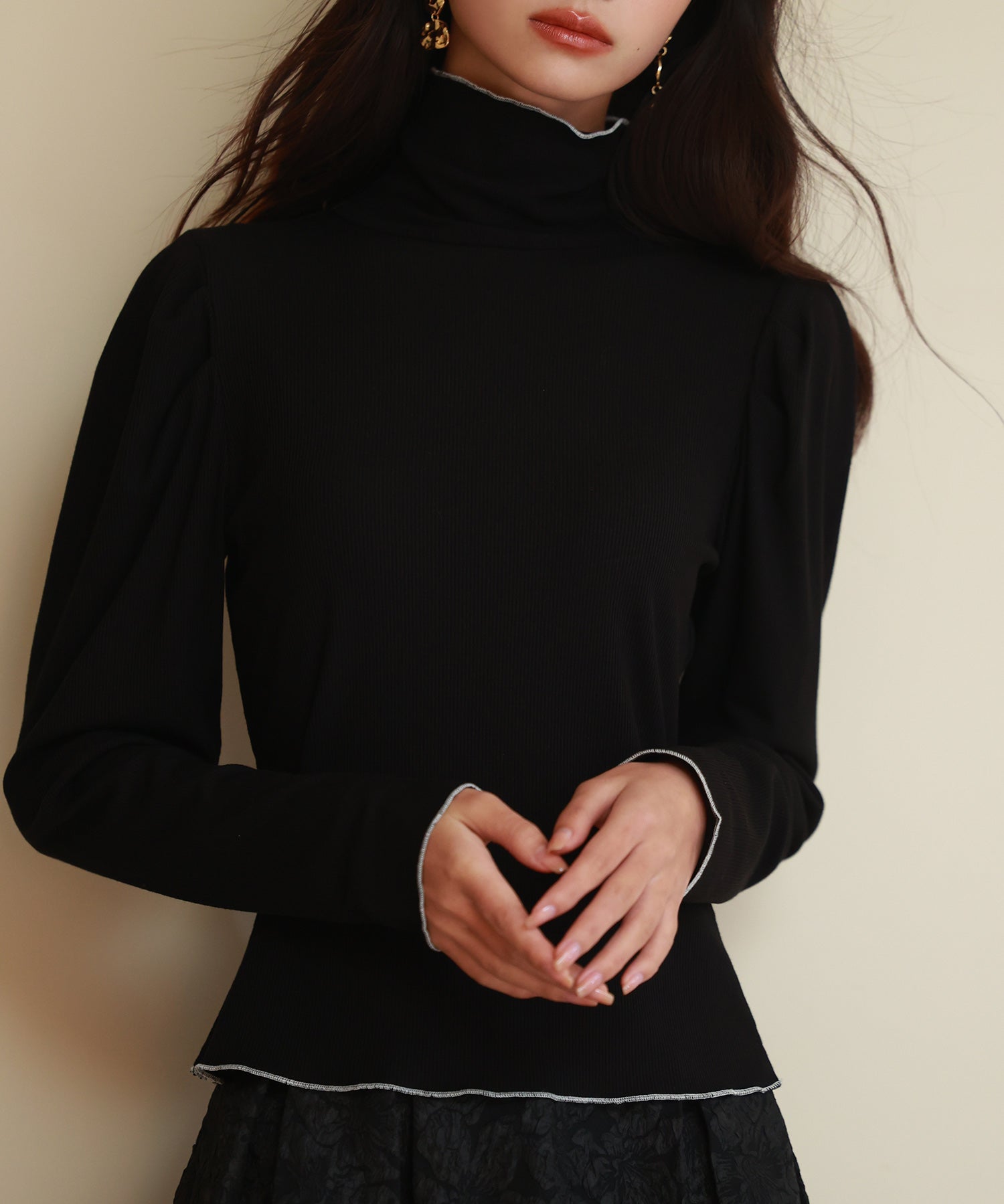 タートルネックリブカットソートップスsdp0104-102-8