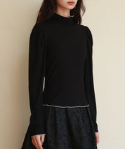 タートルネックリブカットソートップスsdp0104 ブラック