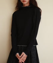 タートルネックリブカットソートップスsdp0104 ブラック