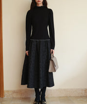 タートルネックリブカットソートップスsdp0104 ブラック